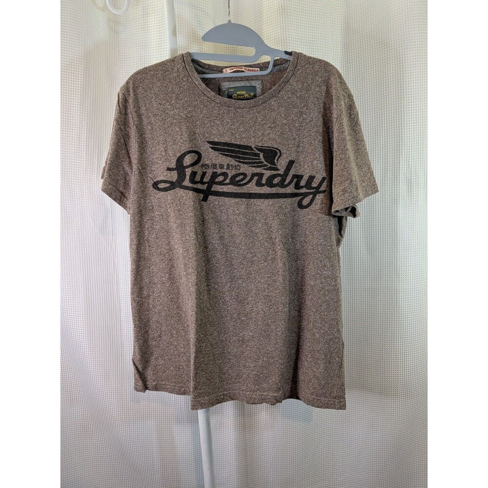 Superdry Heather Brown Coffee Logo Tee T-Shirt X-Large XL Vintage Style (N03)